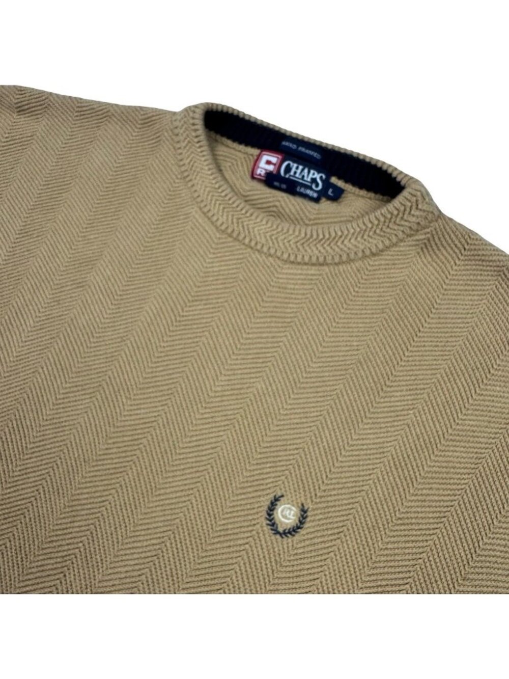 Chaps Men’s Cotton Crew Neck Sweater Tan/Brown • Large
